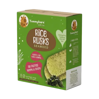 [6-12M+] Yummybara Rice Rusks 40.8g | Light & Crispy Baby Snack | 3 Flavours Available | Value Pack