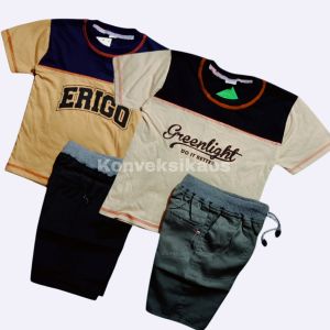 Paket 2pcs Setelan Anak Kaos kombinasi&chino Bahan katun kombed30s Nyaman Dipakai