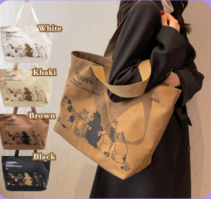 JS SHOP Large Capacity Bag Canvas Sense Shoulder Bag College Casual Commuter Tote Bag
