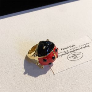 GLOWLITE Korean Style Insect Drip Oil Ring Jewelry Accessories Geometric Chunky Enamel Ring Personality Minority Design Painting Ring Couple