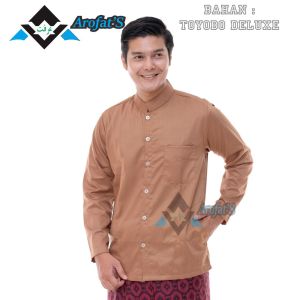Asakhi Collection Baju Koko Pria Hadroh Kombinasi Motif Yordan Lengan Panjang Warna Hijau Army