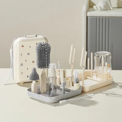 Snow Bear 8 in 1 Baby Bottle Brush Set Baby Bottle Cleaner Kit with Nipple Brush Silicone Bottle Brush Straw Cleaner Brush Bottle Drying Rack