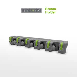 SCRUBZ Broom Holder with 6 Hooks Mop Hanger Wall Mount Cleaning Essentials Organizers Heavy Duty 43x8x7cm