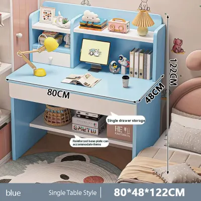 Wood Computer Desk Table with Bookshelf Integrated Desktop Home Study Desk Writing Desk Student Desk