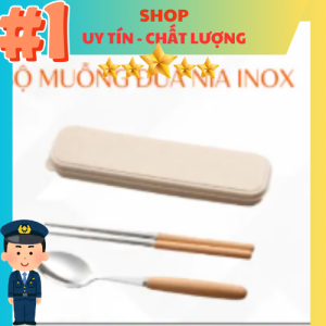Bộ 3 Muỗng Đũa Inox Cán Gỗ – Phụ Kiện Tiện Dụng Có Hộp Đựng ( NPD )
