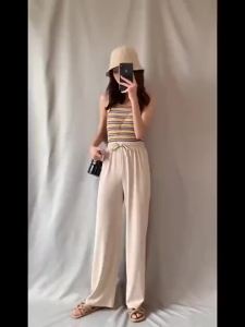 Ice Silk Wide-Leg Pants Womens Summer Thin High Waist Drape Student Casual Pants Slimming Loose Narrow Version Straight-Leg Pants