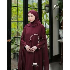 Luna Abaya Turki Mewah Import Terbaru 2025 Couple Ibu Dan Anak Bahan Ceruty Babydoll Aplikasi Payet Mewah Ukuran Jumbo LD 120 Lebaran Terbaru Viral Warna Burgundy