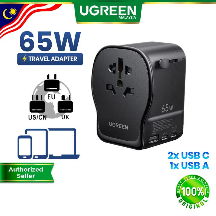 UGREEN 65W GaN Universal Travel Adapter PD Super Fast Charging 2.0 SFC 2.0 International Plug US UK CN DE USB C USB A Port for Laptop iPhone Macbook Ipad Tablet