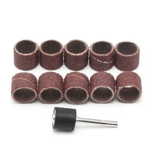 Bộ Dụng Cụ Mài 11 Món Gồm 10 Ống Nhám Tròn Size 13x14mm Và 1 Trục Trống Đầu Cao Su Gắn Máy Mài Thẳng Nhỏ