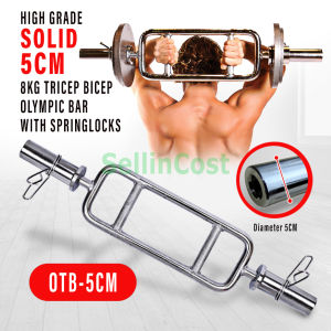 SellinCost Solid & Standard Grade Tricep Bar Standard Olympic Barbell With Spinlocks Weight Lifting Tricep Barbell Chest Arm Muscle Workout Triceps Biceps Equipment Fitness Arm Bicep Tricep 5cm 3cm Hole Weight Plate OTB (1Y WARRANTY)