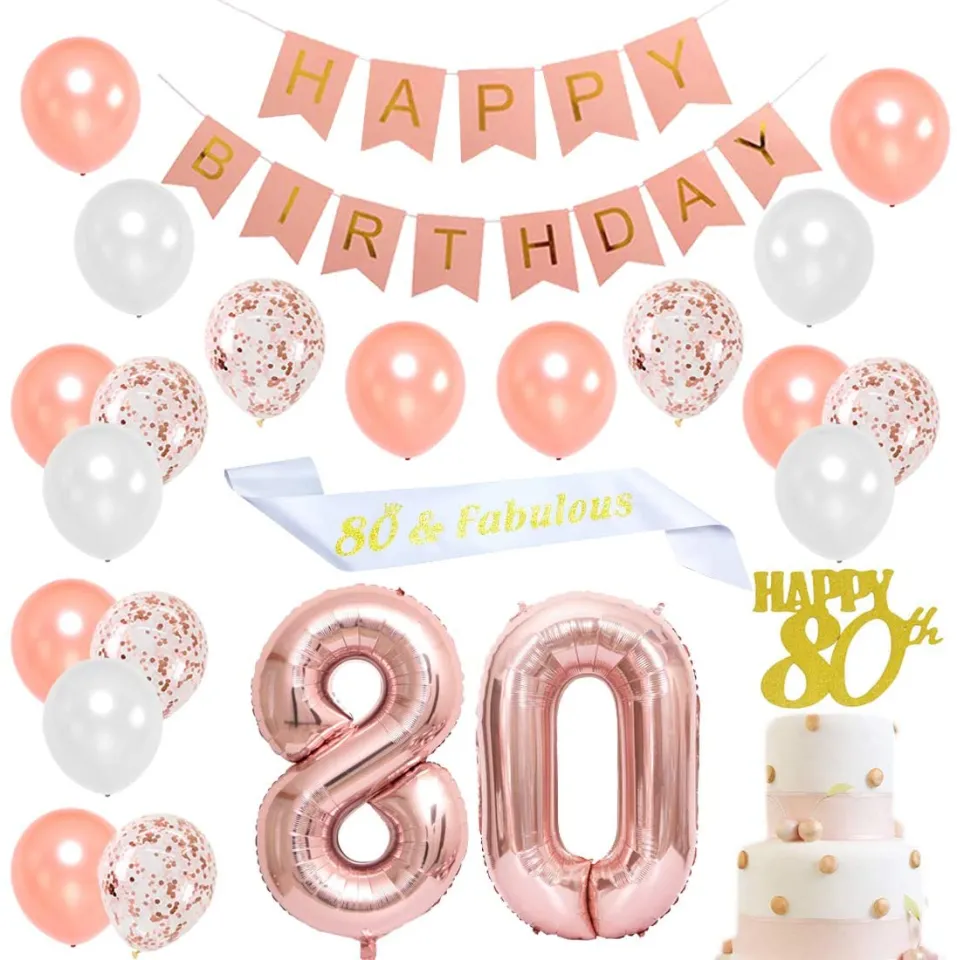 CHEEREVEAL 80th Birthday Party Decorations Gold Rose for Women