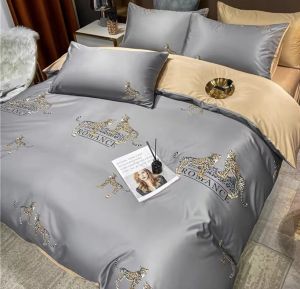 Premium Quality Set With Comforter Thick Duvet King size queen size Washing Real Silk Solid Color Embroidery European Style Bedding