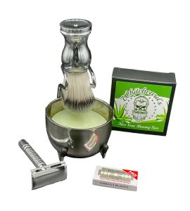 Double Edge Aloe Vera Shaving Starter Kit with Whitebeard Shaving Soap Razor Brush Mixing Bowl and Razors
