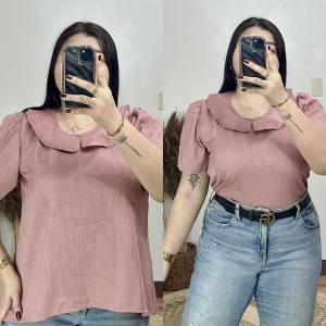 Plus size Baby Collar Top  Fabric: Acid Linen Measurement:  Lenght: 25" Bust: 45" Sleeve: 19" Fit from Large up to 3XL