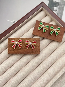 Fashionable Bowknot Earrings for Women Girls Christmas Bows Ear Studs Wedding Alloy Dripping Oil Ear Accessories