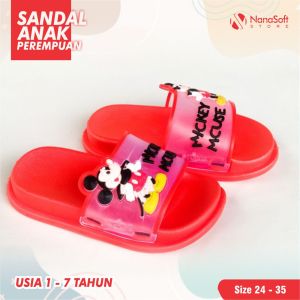 Sandal anak perempuan selop karet warna merah / sandal anak selop jelly / sendal anak micky mouse