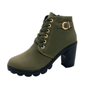 Free Shipping Plus-Size Chunky-Heeled Platform Buckle-Strap Fashion Boots For Women New Style Round Toe Versatile Lace-Up Fashion Boots For Women