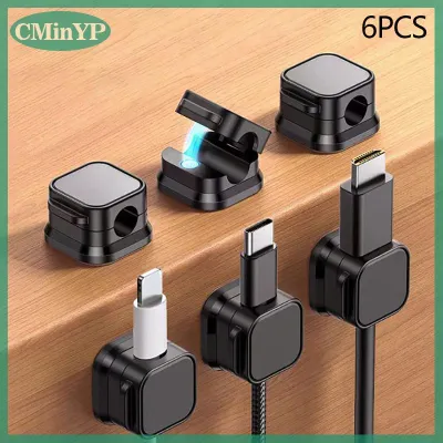 CMinYP 6PCS đen từ quản lý cáp clip nhiều màu dây tổ chức bàn treo tường móc cho dữ liệu điện thoại sạc