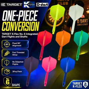 TARGET integrated dart flights and shafts K-Flex No.6 Shape One-Piece Neon Plain 3Pcs Pack Replacement Aksesori Dart