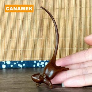【CANAMEK】 Long Tail Mouse Miniature Figurine Chinese Style Tea Pet Vintage Pure Copper Rat Ornament Home Decoration Accessories