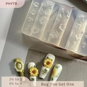 PHYTR HOT 3D Fruit Silicone Nail Mold Sweet Flower Petals DIY Design Manicure Template Carving Nail Art Stencil Soft Stamping Mold Tools