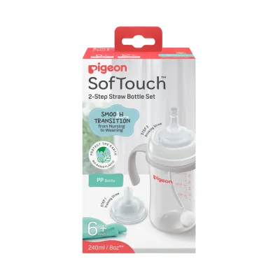 PIGEON SOFTOUCH BPP 2-STEP STRAW BOTTLE SET PP 240ML LOGO