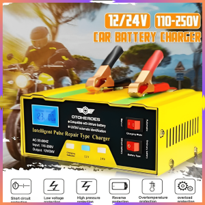 COD OTOHEROES Charger Aki Mobil Motor Battery Charger 12V/24V 4-105AH / Cas Aki Elektrik Digital Mobil Motor Kering dan Basah Ac Dc Cepat Penuh Otomatis Inteligen Smart Fast Charger Portable / Charger Aki Motor dan Mobil Digital Otomatis Basah Kering