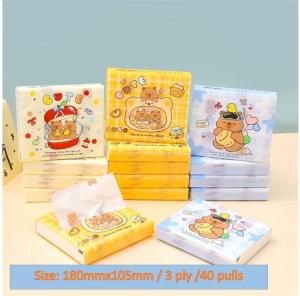 【4 Packs】Cartoon Colorful Printing Facial Pocket Tissue 120 Sheets【40 Pulls x 3-Ply】Tisu 【4 包】时尚卡通彩色印花纸巾120张【40抽 x 3层】原生木浆抽纸面巾