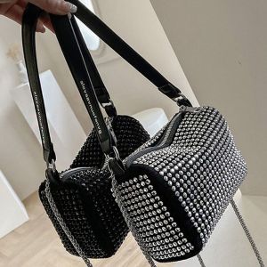 FLOW TOP Zipper Rhinestone Handbag Large Capacity Blingbling Crossbody Bag Personality Shiny Small Square Bag Ladies
