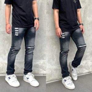 Celana Jeans Pria Motif Sobek Lutut Ripped Jeans Manroock Denim Stretch Premium
