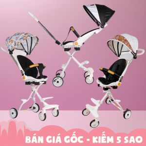 Xe Đẩy trẻ em du lịch đảo chiều cao cấp gấp gọn 2 tư thế nằm hoặc ngồi - Tặng đệm và mái che cho bé - xe đẩy du lịch