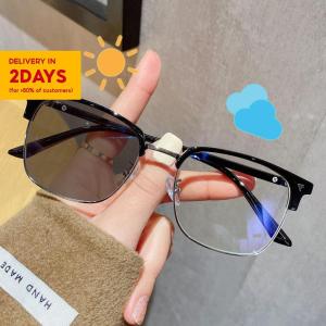 Photochromic Anti Blue Light Glasses Rectangle Semi Rimless For Men Women