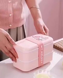CQW 1L Sanrio Hello Bilayer Lunch Cartoon My Melody Cinnamoroll Cute Large Capacity Studen