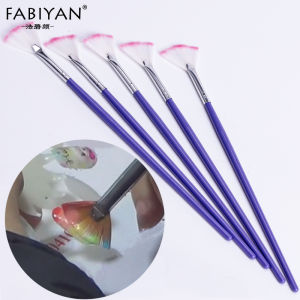 5Pcs Nail Art Fan shape Brush Pen Dust Cleaning Purple Brush for Gradient Painting Creating Manicure Drawing Brush Nail Design Tools