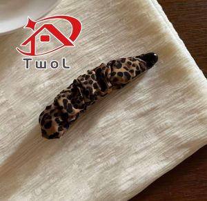 TWOL SHOP Stock no.287，1pcs Retro Leopard Print Polka Dot Ruffled Banana Clip Sophisticated Ponytail Twister for Women