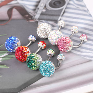 1 PC 14G Stainless Steel Gradient Color Belly Navel Rings for Women Girls Belly Button Rings Ferido Crystal Balls Belly Piercing Navel Summer Beach Jewelry Body Piercings