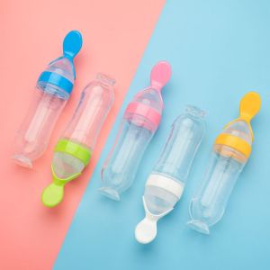 Safe Newborn Baby Feeding Bottle Toddler Silicone Squeeze Feeding Spoon Milk Bottle Baby Training Feeder Food Supplement