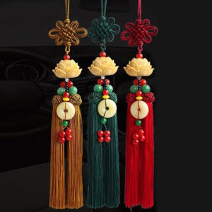438178 ZXC Lotus Chinese Knot Car Ornament Auto Rearview Mirror Lotus Pendant Chinese Knot Hanging Rope Decoration Car Interior Accessories