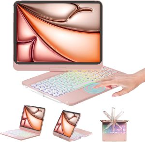 360 Rotation Bluetooth Touchpad Keyboard for iPad Air 11 Inch (M2) 2024 iPad Air 6th Generation Backlit Keyboard Cover