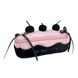 JING Cherry Cake Pen Bag Large Capacity Plush Stationery Bag Cartoon Multifunction Stationery Organizer Gift