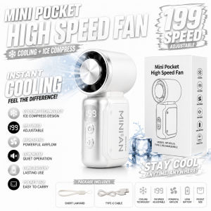 Ice Cooling 199 Speed 3000mAh JF157 Portable Handheld Mini Fan USB Rechargeable Mini Cooling Fan Adjustable Pocket Fan