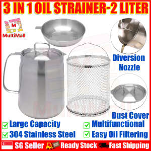 3in1 Oil Strainer 2L Stainless Steel Grease Keeper with Filter Stainless Steel Oil Drainer and Storage Pot Oil Catcher with Fine Mesh Filter Stainless Steel Oil Strainer