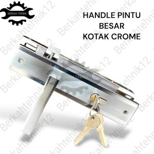 Kunci Pintu Besar GRT dengan Silinder Handle Pintu Komplit Gagang Handle - Warna Silver Chrome