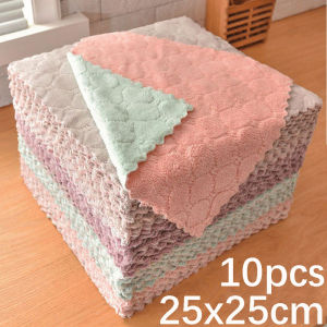 Nicewarm 10Pcs Non-oil Lazy Rag Kitchen Dish Towel Absorbent Clean Double-sided Thick Coral Fleece Household Cleaning Cloth 25x25cm