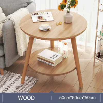 LALA Round Side Table Mini Living Room Small Wood Table Double Layered Bedside Coffee Sofa Side Table Nordic/Study Desk/Meja Solek/Bedroom 咖啡桌