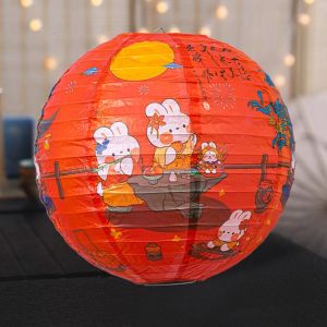 FUNG Luminous Chinese Mid Autumn Lantern Traditional Hanging Round Paper Lantern Japanese Hanging Lanterns Good Luck Festival Antique Lantern Mid-Autumn Festival