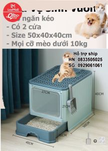 [mèo size lớn 8kg]Nhà vệ sinh mèo nvs VUÔNG 2 cửa VÀO-RA riêng biệt-chất liệu siêu bềnbền