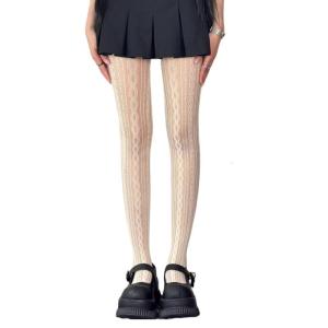 ถุงน่องตาข่ายลูกไม้ลายรัดรูปเอวสูงสำหรับผู้หญิงถุงน่องตาข่ายถุงน่องตาข่ายเซ็กซี่สูงถึงต้นขา