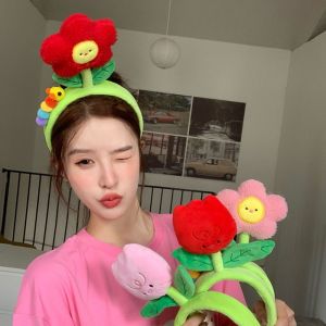 REEBO Cartoon Flowers Headband Tulip Bean Sprout Plush Flower Hair Hoop Cute Hair Accessories Children