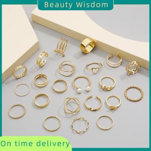 Beauty Wisdom 22pcs Set Vintage Hollow Heart Butterfly Rings Set For Women Metal Color Geometric Spiral Shape Ring rendy Jewelry